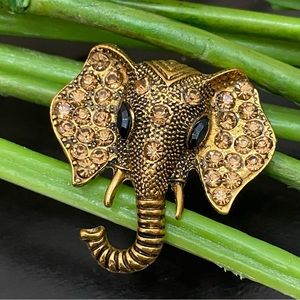 Unsigned Brass Gold-tone Elephant Rhinestone Small Brooch